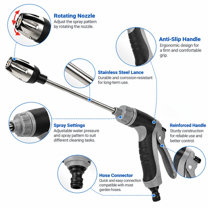 Pressure Washer Gun Kit for Outdoor Cleaning – Adjustable Water