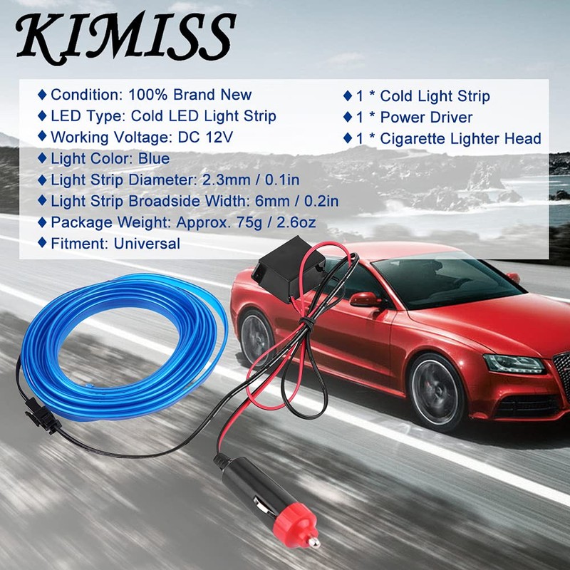 KIMISS DC 12V Car Panel Neon Lamp Strip Blue Cold