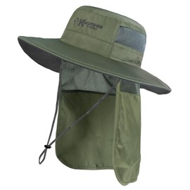 Kingfisher Boonie Hat with Flap - UPF 50+ Sun Protection, Adjustable Wide Brim Hat for Fishing and Hiking, Sage, One Size