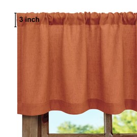 Burnt Orange Linen Window Valance for Kitchen 3 Inch Rod Pocket Semi Sheer Light Filtering Boho Farmhouse Terracotta Rust Valance Curtain Topper for Bedroom Living Room Dining Bathroom 18 Inch Length