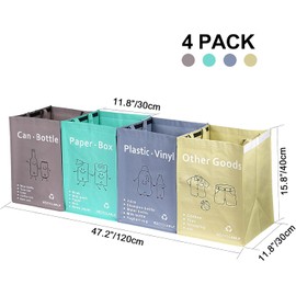BOMEI PACK Bolsas de Reciclaje Separadas para la Cocina del Hogar - Cubos de Reciclaje Organizador Clasificador de Basura, Reutilizables Impermeables, Pack de 4 Bolsas