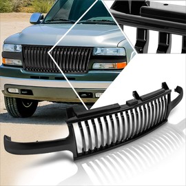 Vertical Fence Style Front Bumper Grille Grill Compatible with 99-02 Silverado/00-06 Suburban Tahoe,Glossy Black