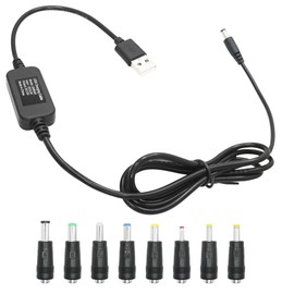 Aurorapath USB to DC Boost Converter Cable, USB 5V to DC 12V Boost Connector Cable, with 8 DC Connectors (6.0 x 4.0, 6.3 x 3.0, 5.5 x 2.5, 5.5 x 2.1, 5.5 x 1.7, 4.7 x 1.7, 4.0 x 1.7, 3.5 x 1.35)