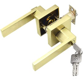 Hardbase Hardware Door Knob with Key Indoor Bathroom Lever Handle YQ-ET3 (Square Gold ET003-3 Keys)