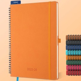 IN-LUXPRO Planner 2025-2026 Daily Weekly and Monthly,11.5"x8.5",18 Months Spiral Bound Calendar Agenda with Self-adhesive Pen Holder,2026 Academic Plan with Vegan Leather Soft Cover,Orange