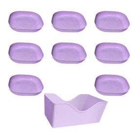 ZYCLANYANG Natural Wheat Straw Tray 8-Pack with Base, Biodegradable, 5.7 Inch Square Snack Plate, suitable for parties, camping, marriage, not breakable for easy cleaning, easy to store (purple)