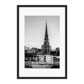 Hoikwo 16x24 Black Plastic Frame with Plastic Cover, Display Pictures 12x18 with Mat or 16x24 Without Mat, 1 Pack 16 by 24 Frame for Wall Hanging