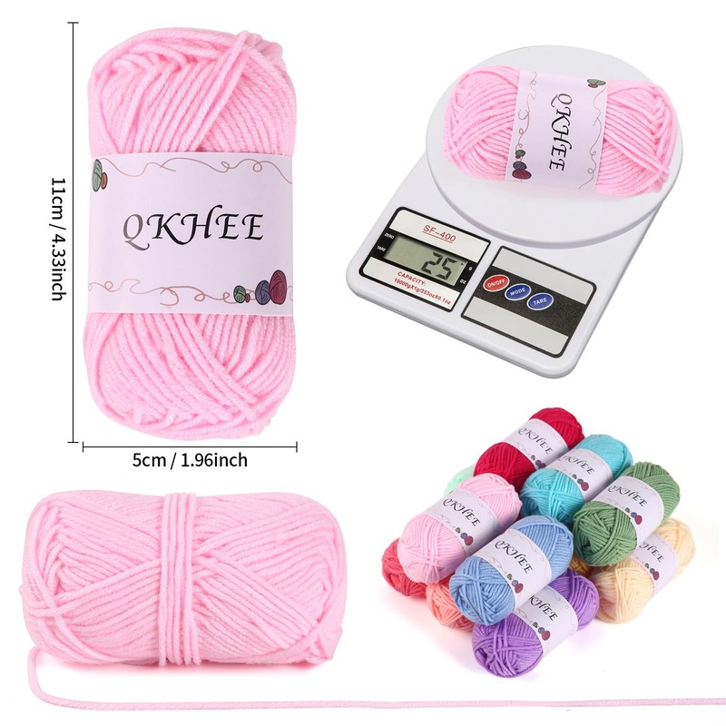 QKHEE Wool Yarn, 12 Color Set, Acrylic Yarn, Thick, Medium