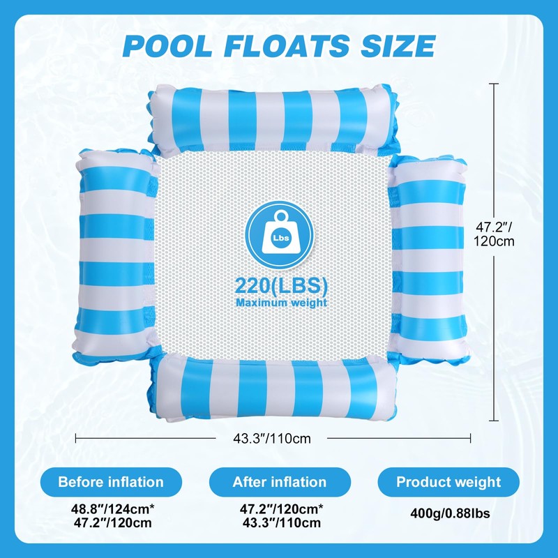 2Packed Water Hammock, Pool Inflatable Water Hammock, Air Mattress Pool