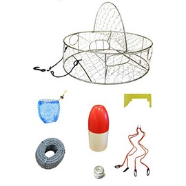 KUFA Stainless Steel Crab Trap with Zinc Anode & Accessory Kit (100' Lead Core Rope, Caliper,Harness,Bait Case & 14" Red/White Float) CT100+CAQ3+ZIN1