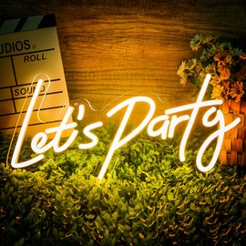 Lets Party Neon Sign for Party Wall Decor, Let's Party LED Neon Lights for Birthday, Prom, Wedding, Celebrations, Warm White, 16.5x8.4 inch