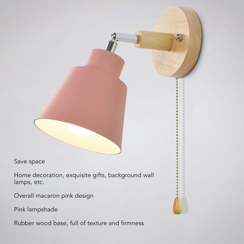 Macaron Bedside Wall Lamp Space Saving Pink Lampshade Wall Sconces