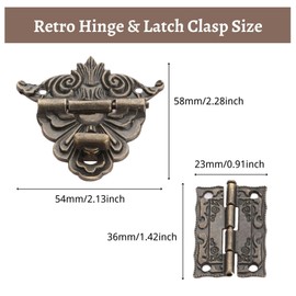 2PCS Antique Folding Hinges with Screws Hinge & 1 PCs Retro Style Padlock Lock Key Latch Clasp Set Box Lock with 12 Screws
