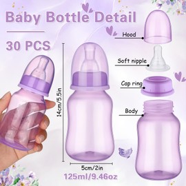 SiliFine 30 Pcs Baby Shower Favors Party Game Mini Baby Bottles Gift Sets for Baby Shower Boy Girl Gender Reveal Birthday Party Supplies Gift (Purple)