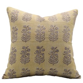 Fabritual - Funda de cojín hecha a mano con estampado de bloques de lino puro de 14 x 14 pulgadas, funda de cojín para sofá, sofá y cama, decoración de otoño, granja, sala de estar, decoración bohemia