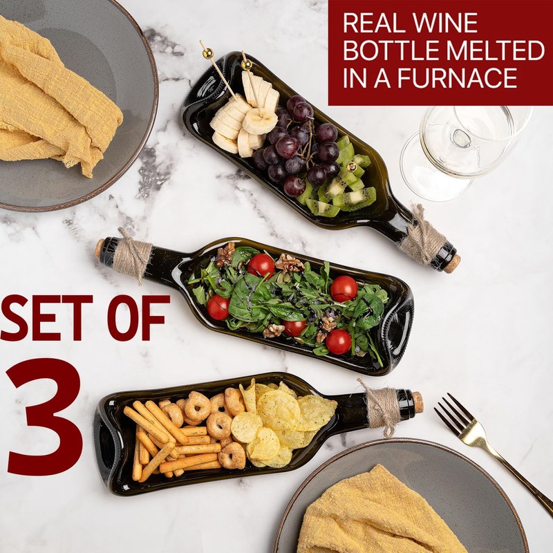 Melted Wine Bottle Serving Boards - Decorative Rectangle Serving Trays