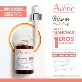 Avene Serum Facial Vitamina C, Corrector de Luminosidad, Niacinamida, Vitamina Cg, Bakuchiol y Niacinamida, Suaviza y Corrige las Arrugas, Unifica el 
