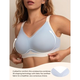 COMFELIE Full Coverage Wireless Bra No Underwire Seamless Adjustable Straps Support Bra for Big Busts with Underarm and Back Smoothing Slate Blue
