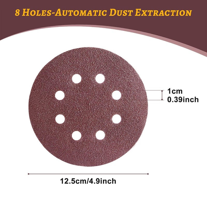 BOZILY 50 Pcs Sanding Discs, 125mm 8 Holes 5 Inch