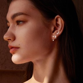 J.Fée 3, 4, 6, 8 Piece Earrings 925 Silver, Cubic Zirconia Gold Stud Earrings Set for Multiple Piercings, Jewellery Women, Gifts for Women, Silver