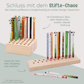 wunderwunsch Stiftehalter für Legami und co aus stabilem Holz, Stifthalter für Buntstifte Kinder Schreibtisch als Geschenk zur Einschulung und Grundschule (ohne Name, quadratisch)