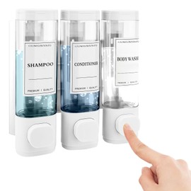 Soap Dispenser Wall Mounting, 3 x 300 ml Chambers, Shampoo and Conditioner Dispenser, Shower Dispenser No Drilling ABS No Drill Set for Hotel Home