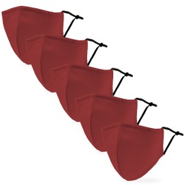 WEDDINGSTAR 5 Pack Adult 3-Ply Washable Cloth Face Mask Reusable and Adjustable with Filter Pocket - Red