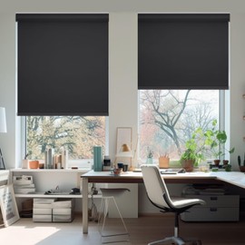 Youngoo Cordless Roller Blinds for Indoor Windows, Blackout Roller Blinds with Valance Cover, Room Darkening Window Shades for Home, Privacy Control Shade, Easy Install，36" W*72" H,Black