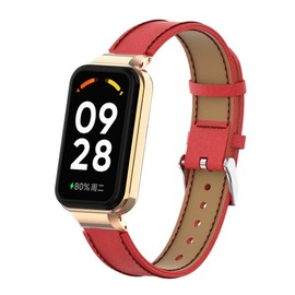T-BLUER Compatible with Xiaomi Redmi Band 2 Bands,Leather Replacement Bracelet Strap Wristband Accessories with Metal Frame for Xiaomi Smart Band 8 Active,Red