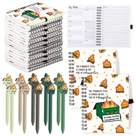Resurhang 60 Pcs Emotional Support Dumpster Fire Ballpoint Pen Spiral Journal Valentine Employee Appreciation Gifts A6 to Do List Notepad Bulk Funny Pen Weekly Planner for Coworker Custodian (Green)