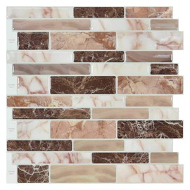 Art3d Peel and Stick Brick Kitchen Backsplash Self-Adhesive Wall Tile Stone Design, 10 Sheets (Brown)