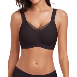 WOWENY Wireless Bras Padded with Support Seamless V Neck Lace Bralette Non Wired Comfy Bustier Everyday Bras for Women[Dark Grey, XL]