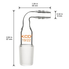 XCD Glass Bent Adapter, 1-Pack 90 Degree Bent Glass Inlet Adapter with 19/22 Male Glass Joint and 9 mm Hose Connection for Lab Use