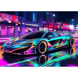 MXJSUA Sports Car 5D Diamond Painting Kits for Adults, Diamond Art Kits for Beginner, DIY Full Round Drill Diamond Dots Gem Art Kits for Home Wall Decor 30x40cm