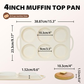 4 Inch Muffin Top Pan Non Stick with Metal Frame, Silicone Egg Molds for Breakfast Sandwiches, Large Round Whoopie Pie Baking Pan with Handle for English Muffin, Egg Bite and Oven, Beige