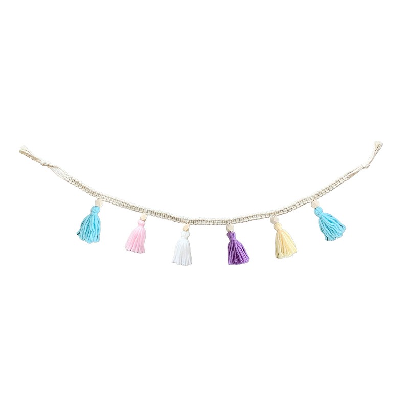 ZOONAI 2 Pack Macrame Cotton Tassel Banner with Beads Wall
