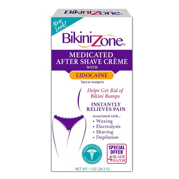 Bikini Zone Medicated After Shave Crème - Instantly Stop Shaving Bumps, Irritation & Itchiness - Gentle Formula for Sensitive Areas - Dermatologist Approved & Stain-Free (1 oz)