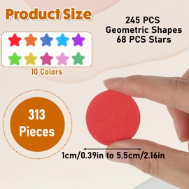 TIESOME 313 Pcs Foam Shape Stickers Self Adhesive Foam Geometric Shape for Kids Circle Square Triangle Pentagram Stickers DIY Scrapbooking School Project Assorted Colors(Geometric Shape)