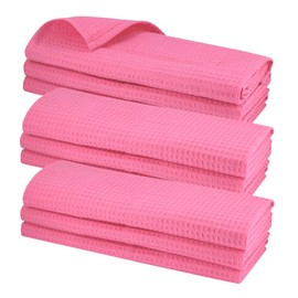 Gariella - Set of 9 Tea Towels / Pink / 100% Cotton / with Hanger / 70 x 50 cm / Waffle Pique / Catering Quality / Kitchen Towel / Cleaning Cloth / Waffle Pattern / Absorbent / Robust