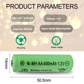4 Pack AA 400mAh 1.2v NiMh Rechargeable Solar Light Batteries, Double A Battery for Garden Solar-Power Lights, String Lamps, Lawn Light, Alam Clock