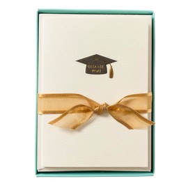 Graphique Grad Cap La Petite Presse Boxed Notecards, 10 Embellished Gold Foil Blank Cards with Matching Envelopes and Storage Box, 3.25" x 4.75"