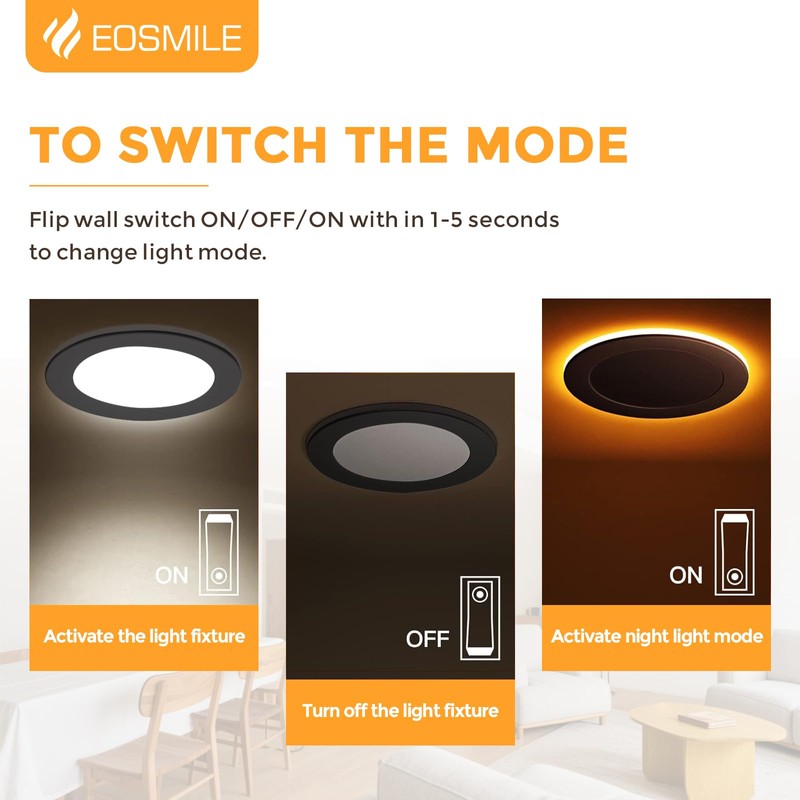 EOSMILE 12 Pack, Black Recessed Lighting with 4 Inch Night