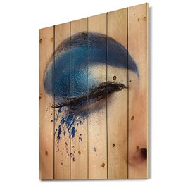 DesignQ Closed Eye With Blue Fantasy Make Up Modern & Contemporary Wood Wall Decor, Blue Wood Wall Art, Large People Wood Wall Panels Printed On Natural Pine Wood Art