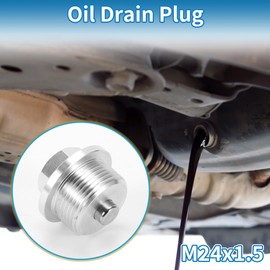 A ABSOPRO Oil Drain Plug Anti Leakage Oil Pan Drain Bolt Screw Thread Repair Aluminum Alloy Silver Tone 1 Set M24x1.5