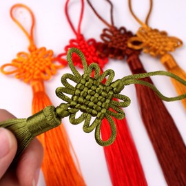 LIKENNY Tassel Fringe Chinese Knot Decoration Handmade Charm Keyring Charm Fan Decoration Bookmark Phone Strap Purse Fringe Craft Supplies (10 Pcs, 10 Colors)