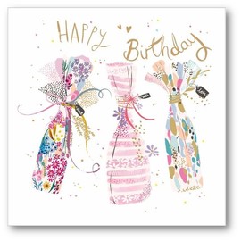 Woodmansterne Female Birthday Card - General Card for Women - Wrapped Birthday Drinks Bottle with Foil Details - Eco-Friendly and Recyclable