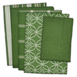 DII 100% Cotton, Machine Washable 5-Piece Everyday Kitchen Basic Dishtowel Set, includes 4 Dishtowels and 1 Dishcloth, Oversized, Sage