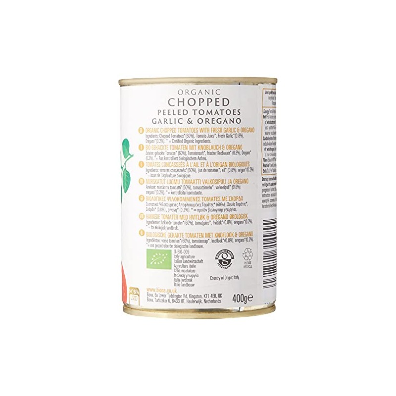 BIONA Organic Chopped Tomatoes with Garlic & Oregano 400g (PACK