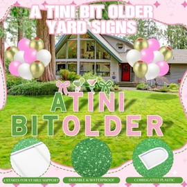 Memorywuu 39 Pcs 13.4" A Tini Bit Older Yard Sign with Stakes Martini Bow Birthday Party Decorations, 32.8 ft LED Lights, 18 Balloons for Outdoor Lawn Martini Bar Birthday Party Supplies(Green,Pink)