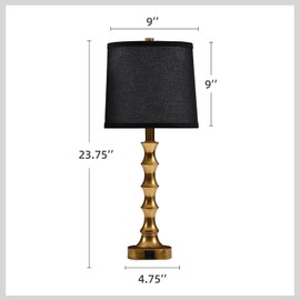 HGNPJC Gold Table Lamp 24" Nightstand Lamps Set of 2 Bamboo Shape Base Metal Desk Lamps with Linen Black Shade Modern Bedside Nightlight with USB A+C Ports Rustic Table Lamp for Farmhouse Dining Room